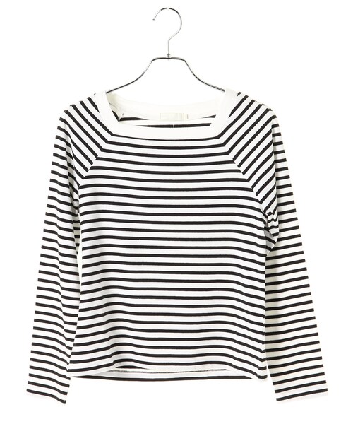 earth music&ecology(アースミュージックアンドエコロジー)の「<WEB限定大きな・小さなサイズ>スクエアネックボーダープルオーバー(トップス・アイボリー/ブラック/ライトピンク/ミント/サックスブルー/ネイビー・XS/L)」の2枚目の写真