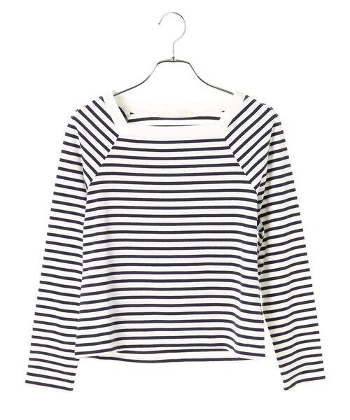 earth music&ecology(アースミュージックアンドエコロジー)の「<WEB限定大きな・小さなサイズ>スクエアネックボーダープルオーバー(トップス・アイボリー/ブラック/ライトピンク/ミント/サックスブルー/ネイビー・XS/L)」の7枚目の写真