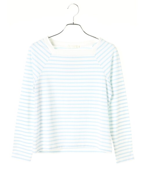 earth music&ecology(アースミュージックアンドエコロジー)の「<WEB限定大きな・小さなサイズ>スクエアネックボーダープルオーバー(トップス・アイボリー/ブラック/ライトピンク/ミント/サックスブルー/ネイビー・XS/L)」の4枚目の写真