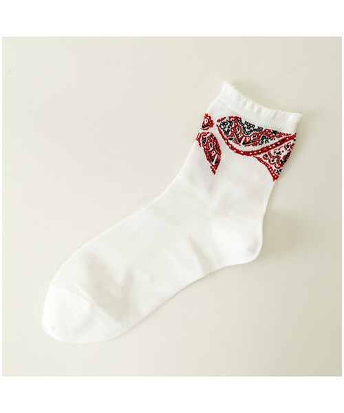 靴下屋（クツシタヤ）の「バンダナ柄ピコショートソックス（ソックス・靴下・レディース・オフ＋アカ/オフ＋ブルー/シルバーグレー/クロ/カーキ/ネイビー・22.0～24.0cm）」の6枚目の写真