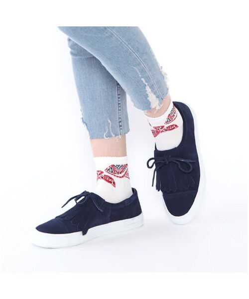 靴下屋（クツシタヤ）の「バンダナ柄ピコショートソックス（ソックス・靴下・レディース・オフ＋アカ/オフ＋ブルー/シルバーグレー/クロ/カーキ/ネイビー・22.0～24.0cm）」の7枚目の写真