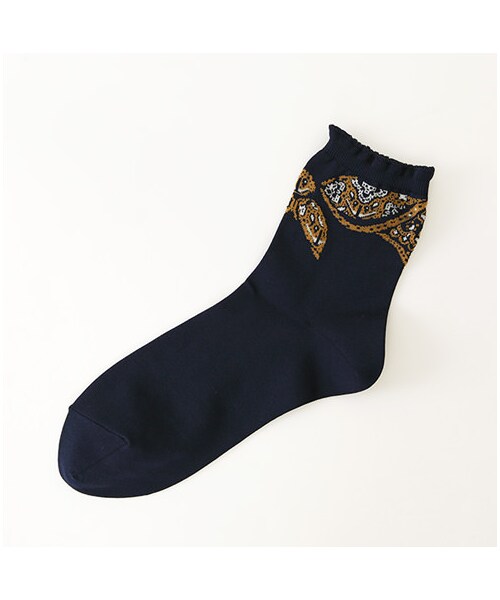 靴下屋（クツシタヤ）の「バンダナ柄ピコショートソックス（ソックス・靴下・レディース・オフ＋アカ/オフ＋ブルー/シルバーグレー/クロ/カーキ/ネイビー・22.0～24.0cm）」の5枚目の写真