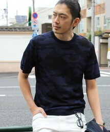 ESSENTIAL GARMENT MEN'S BIGI | 迷彩柄ジャガードニット / 半袖 カモフラ(ニット/セーター)