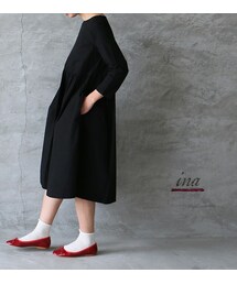 ina- | ina コットンリネンウエスト切替 ギャザーワンピース(ワンピース)