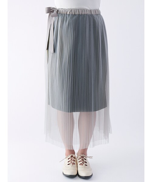 w closet（ダブルクローゼット）の「巻きチュールスカート×ツイルスカート（スカート・レディース・ベージュ×キャメル/グレー×カーキ・FREE）」の3枚目の写真