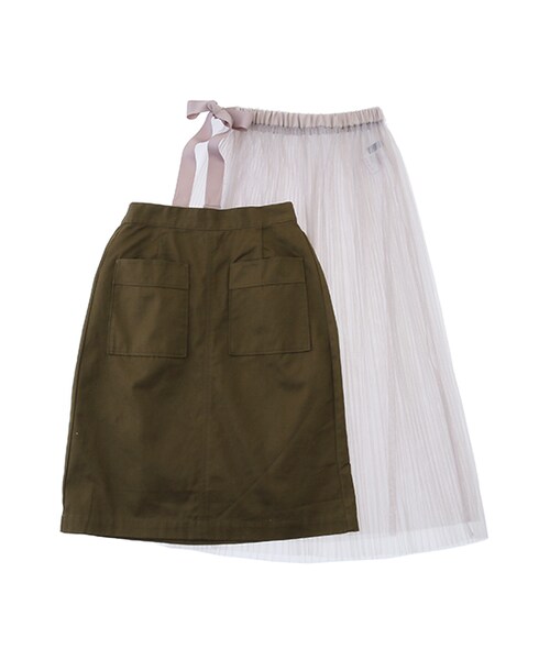 w closet（ダブルクローゼット）の「巻きチュールスカート×ツイルスカート（スカート・レディース・ベージュ×キャメル/グレー×カーキ・FREE）」の10枚目の写真