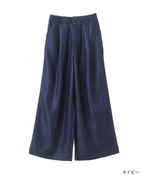 w closet（ダブルクローゼット）の「デニムタックワイドパンツ（パンツ・レディース・ブルー/ネイビー・FREE）」の2枚目の写真