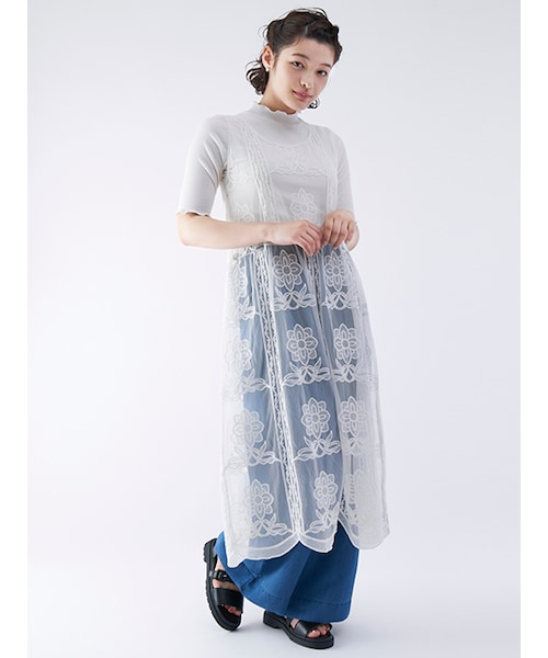 w closet（ダブルクローゼット）の「デニムタックワイドパンツ（パンツ・レディース・ブルー/ネイビー・FREE）」の12枚目の写真