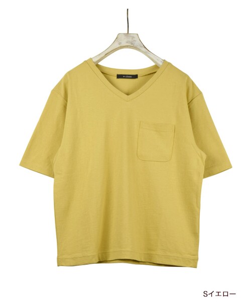 w closet(ダブルクローゼット)の「Vネックポケ付きTシャツ(トップス・レディース・オフホワイト/Sイエロー/カーキ/ブラック・FREE)」の4枚目の写真