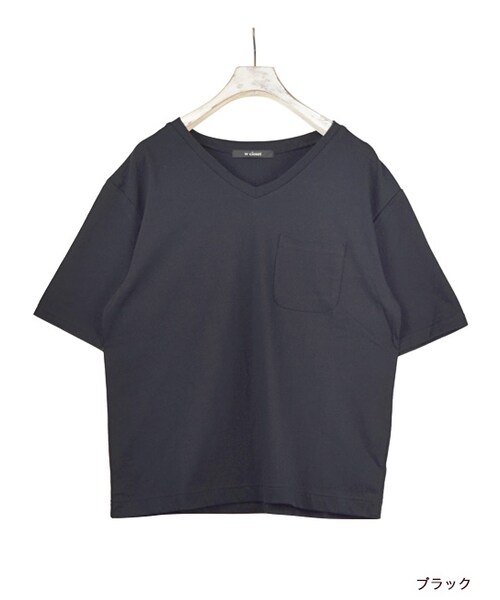 w closet(ダブルクローゼット)の「Vネックポケ付きTシャツ(トップス・レディース・オフホワイト/Sイエロー/カーキ/ブラック・FREE)」の2枚目の写真