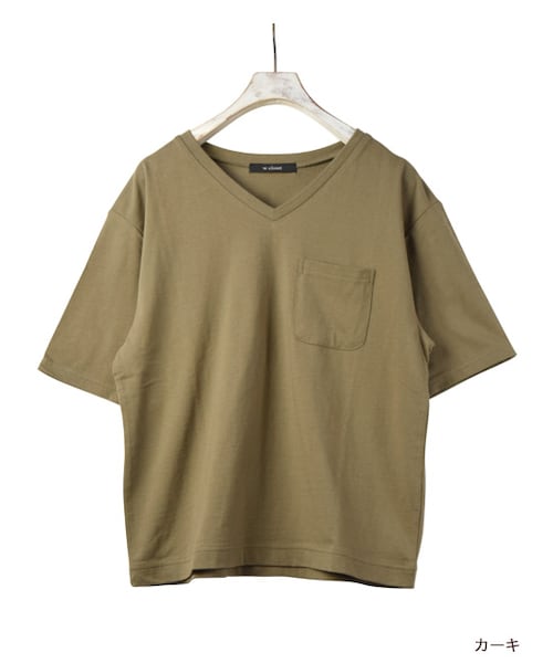 w closet(ダブルクローゼット)の「Vネックポケ付きTシャツ(トップス・レディース・オフホワイト/Sイエロー/カーキ/ブラック・FREE)」の3枚目の写真