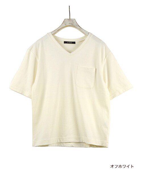 w closet(ダブルクローゼット)の「Vネックポケ付きTシャツ(トップス・レディース・オフホワイト/Sイエロー/カーキ/ブラック・FREE)」の1枚目の写真