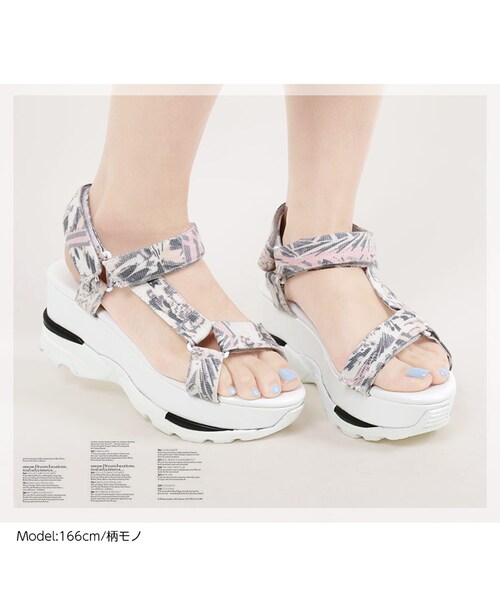 KOBE LETTUCE（コウベレタス）の「今年も大注目のトレンドシューズ◎！ベルクロ厚底スポーツサンダルシューズ[I1112]【入荷済】（スニーカー・レディース・柄モノ/スムースブラック/スムースシルバー/スムースホワイト・L/LL/M/S）」の6枚目の写真