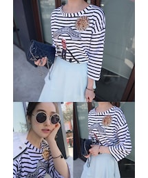 Miamasvin | スパンコールデザインボーダーTシャツ(その他)