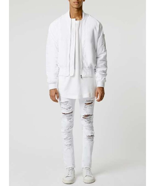 TOPMAN(トップマン)の「AAA White Ruched Bomber Jacket(テーラードジャケット・メンズ・White・M)」の4枚目の写真