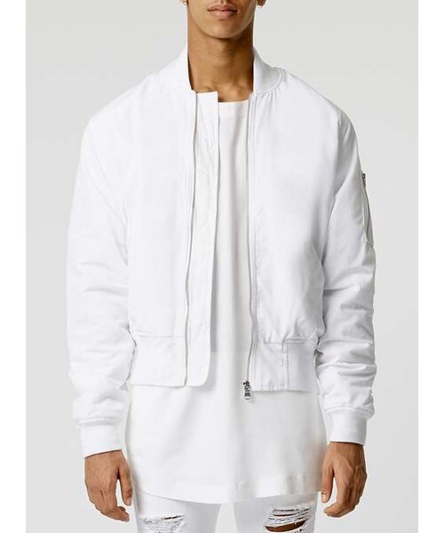 TOPMAN(トップマン)の「AAA White Ruched Bomber Jacket(テーラードジャケット・メンズ・White・M)」の2枚目の写真