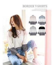 KORMARCH | 3段配色コットンTシャツ。(Tシャツ/カットソー)