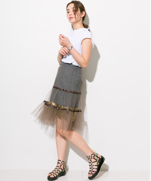 kolor（カラー）の「メタリックレースプリントスカート シルバー  