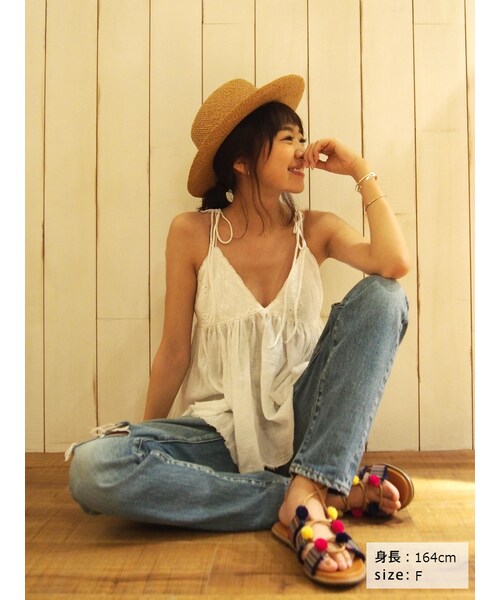 Ungrid（アングリッド）の「レース刺繍コンビキャミ（トップス・レディース・オフホワイト/ブラック/スカイブルー・F）」の6枚目の写真