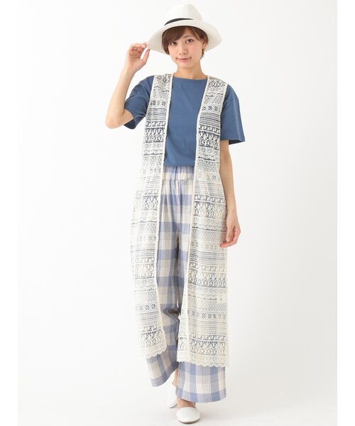 earth music&ecology（アースミュージックアンドエコロジー）の「チェックワイドパンツ（パンツ・ブラック/ブルー・F）」の4枚目の写真