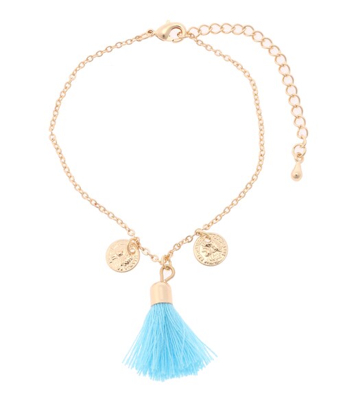 SEVENDAYS=SUNDAY（セブンデイズサンデイ）の「OSE コインタッセルブレスレット（アクセサリー・ホワイト/ピンク/ブルー・F）」の2枚目の写真