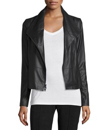 VINCE | Vince Asymmetric-Zip Leather Scuba Jacket, Black(ライダースジャケット)
