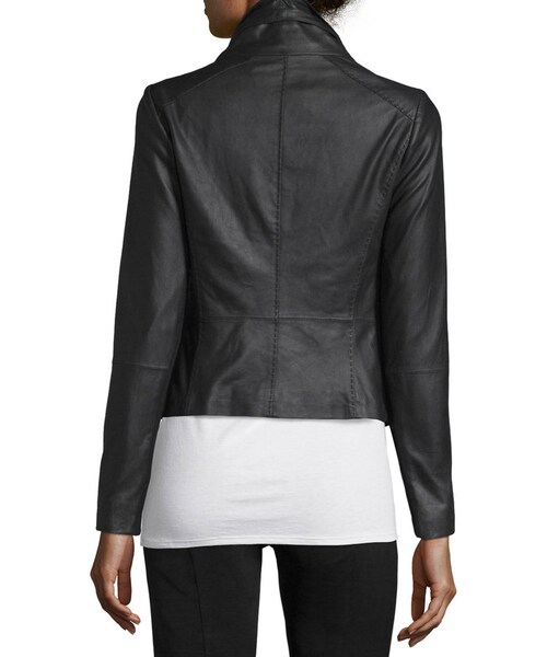 VINCE（ヴィンス）の「Vince Asymmetric-Zip Leather Scuba Jacket, Black（ライダースジャケット・レディース・Black・XX-SMALL/X-SMALL/SMALL/MEDIUM/LARGE/X-LARGE）」の4枚目の写真