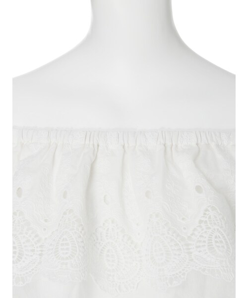 MURUA（ムルーア）の「【FEMININE】コットンレースオフショルトップス（トップス・レディース・ホワイト/ブラック・1/2）」の6枚目の写真