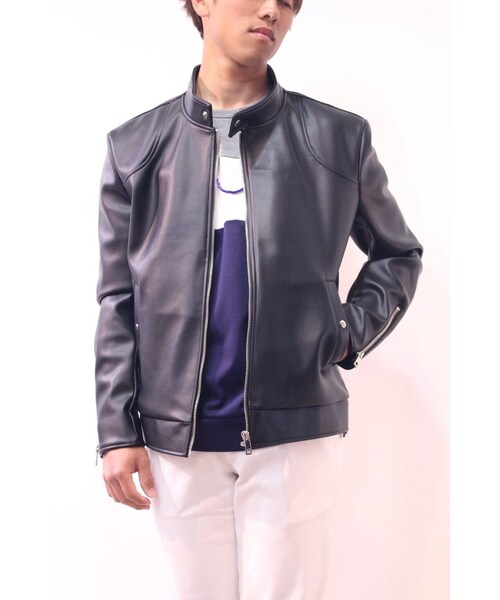 Cuirs(キュイー)の「フェイクレザーシングルライダースジャケット(ライダースジャケット・メンズ・ブラック・M/L)」の1枚目の写真