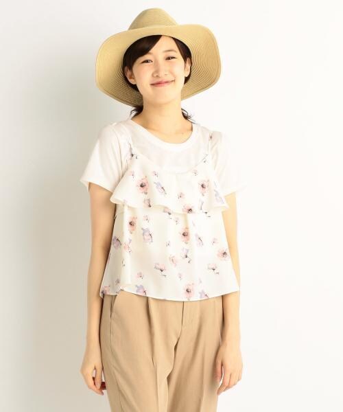 RAY CASSIN（レイカズン）の「花柄フリルオーバーキャミソール（トップス・レディース・ネイビー/ピンク/オフシロ・FREE）」の3枚目の写真