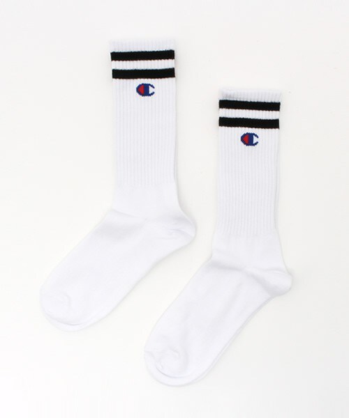 Champion(チャンピオン)の「ユニセックス チャンピオン フルレングスソックス Champion FULL LENGTH LINE SOCKS 2P CMSBH003(ソックス/靴下・メンズ・ホワイト/ブラック・SMALL/MEDIUM)」の1枚目の写真