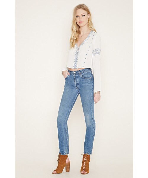 FOREVER 21（フォーエバー トゥエンティーワン）の「FOREVER 21 button-front embroidered top（シャツ/ブラウス・レディース・White/Gold・S/M/L）」の8枚目の写真