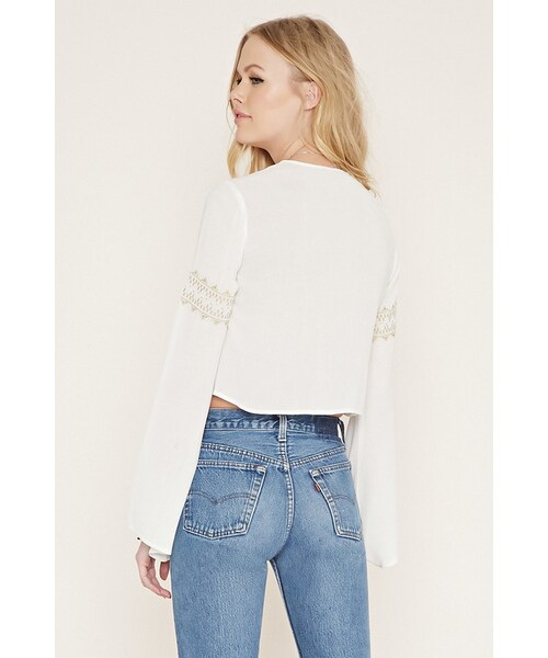 FOREVER 21（フォーエバー トゥエンティーワン）の「FOREVER 21 button-front embroidered top（シャツ/ブラウス・レディース・White/Gold・S/M/L）」の10枚目の写真