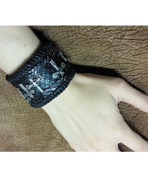gunda ガンダ レザー スタッズ チェーン 編み上げ バングル ブレスレット gunda - JOIN 2 BRACELET/I | ジョイン 2 ブレスレット/I