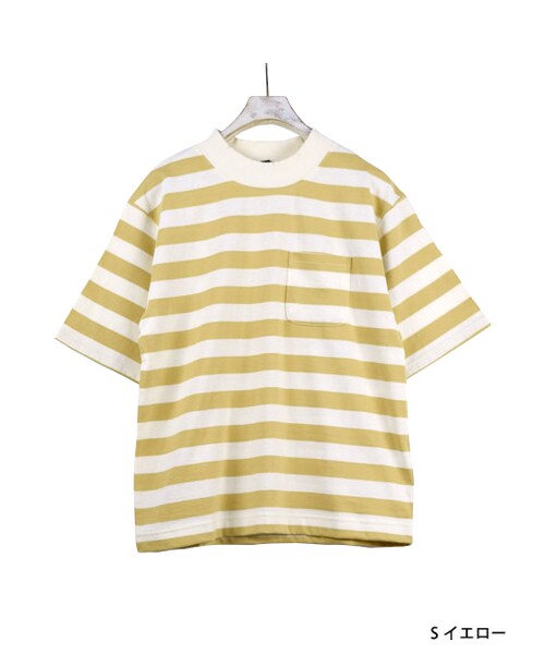 w closet(ダブルクローゼット)の「ハイネックポケ付きボーダーTシャツ(トップス・レディース・Sイエロー/Sグレー/ブラック・FREE)」の3枚目の写真