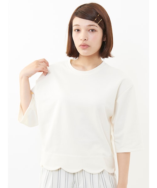 w closet(ダブルクローゼット)の「裾スカラッププルオーバー(トップス・レディース・オフホワイト/グレー/Dオレンジ・FREE)」の4枚目の写真