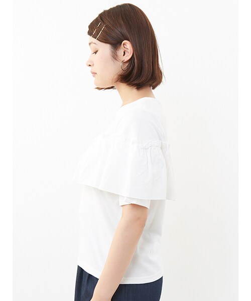 w closet（ダブルクローゼット）の「フリル付き半袖プルオーバー（トップス・レディース・オフホワイト/ベージュ/カーキ・FREE）」の5枚目の写真