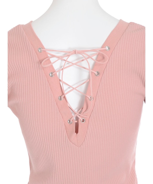 EVRIS（エヴリス）の「バックレースアップリブTOPS（トップス・レディース・ホワイト/ブラック/ピンク/マスタード/カーキ）」の11枚目の写真