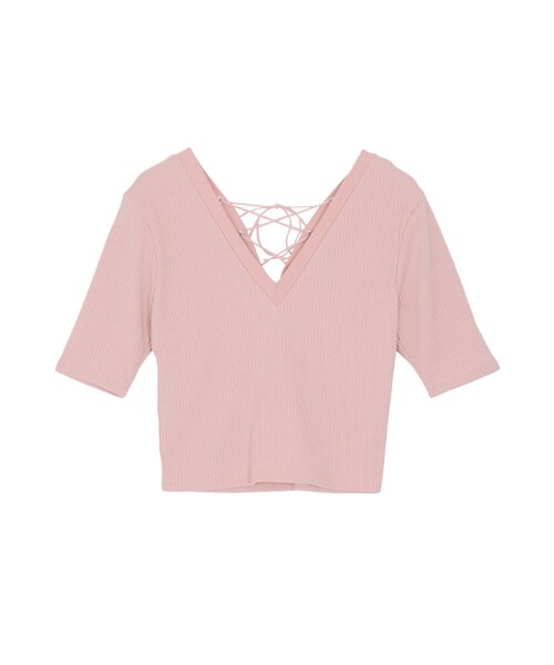 EVRIS（エヴリス）の「バックレースアップリブTOPS（トップス・レディース・ホワイト/ブラック/ピンク/マスタード/カーキ）」の5枚目の写真