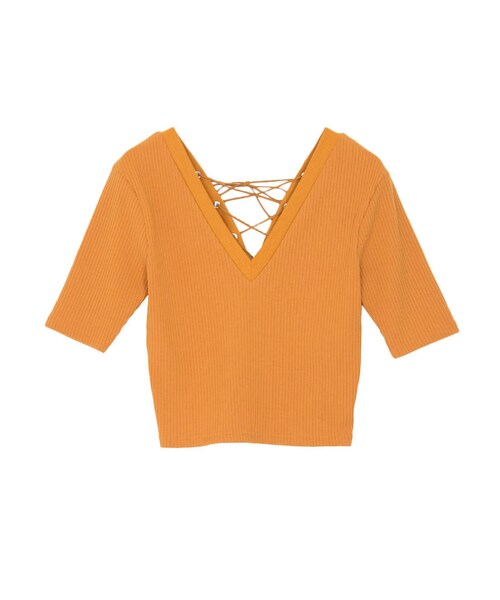 EVRIS（エヴリス）の「バックレースアップリブTOPS（トップス・レディース・ホワイト/ブラック/ピンク/マスタード/カーキ）」の4枚目の写真