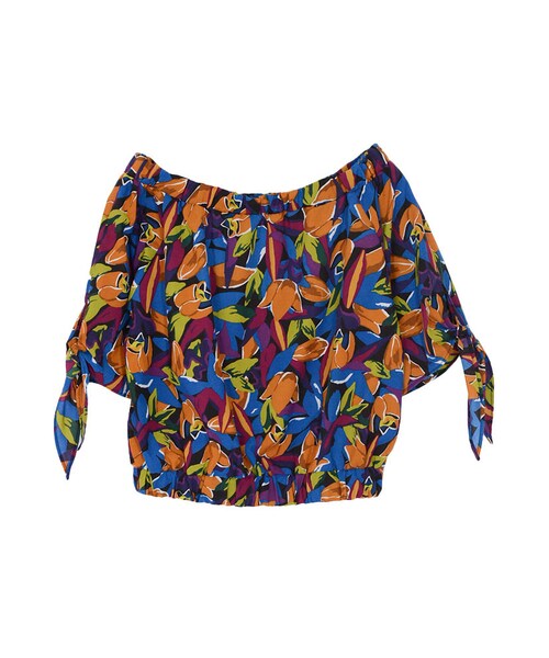 EVRIS（エヴリス）の「Paint FlowerオフショルTOPS（トップス・レディース・ホワイト/ブラック）」の2枚目の写真