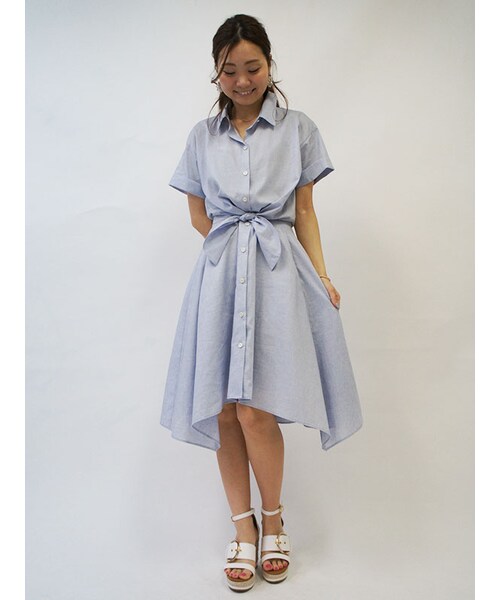 31 Sons de mode（トランテアン　ソン　ドゥ　モード）の「イレギュラーヘムシャツワンピース（ワンピース/ドレス・レディース・ブラック/ホワイト/サックスブルー・36/38）」の5枚目の写真