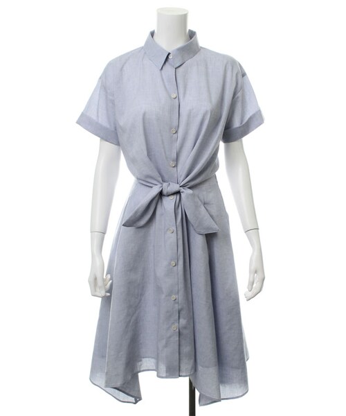 31 Sons de mode（トランテアン　ソン　ドゥ　モード）の「イレギュラーヘムシャツワンピース（ワンピース/ドレス・レディース・ブラック/ホワイト/サックスブルー・36/38）」の3枚目の写真