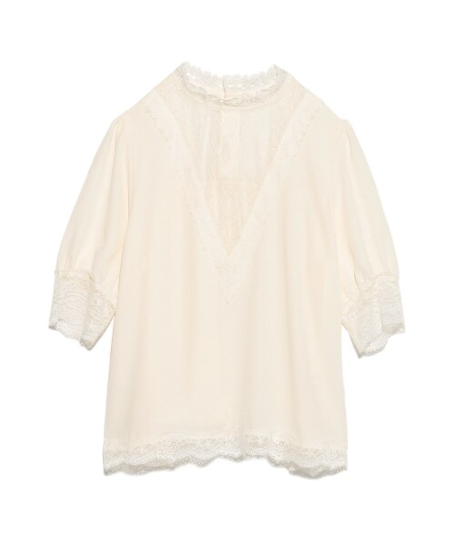 LILY BROWN（リリーブラウン）の「レース切替シフォントップス（プルオーバー・レディース・OWHT/PBEG/BLU・F）」の4枚目の写真