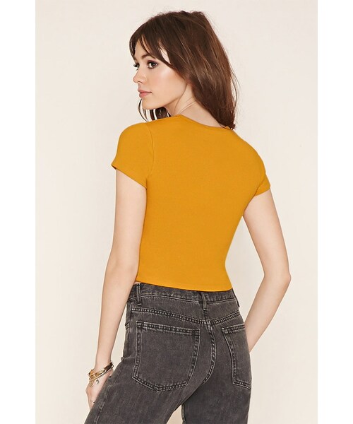 FOREVER 21（フォーエバー トゥエンティーワン）の「FOREVER 21 ribbed knit top（トップス・レディース・White/Yellow・S/M/L）」の4枚目の写真