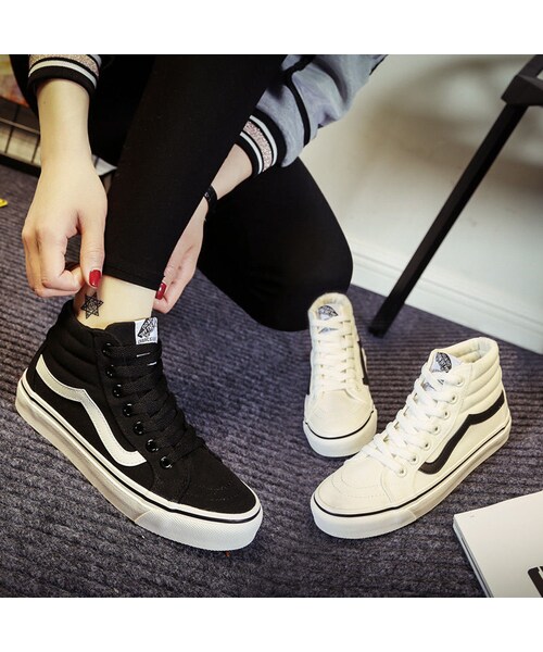 No Brand ノーブランド の レディース ハイカット ライン入り スニーカー シューズ 3色 スニーカー Wear