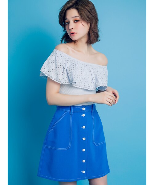 dazzlin（ダズリン）の「【se】テレコレースフリルトップス（トップス・レディース・オフホワイト/オレンジ/イエロー/ブルー・F）」の5枚目の写真