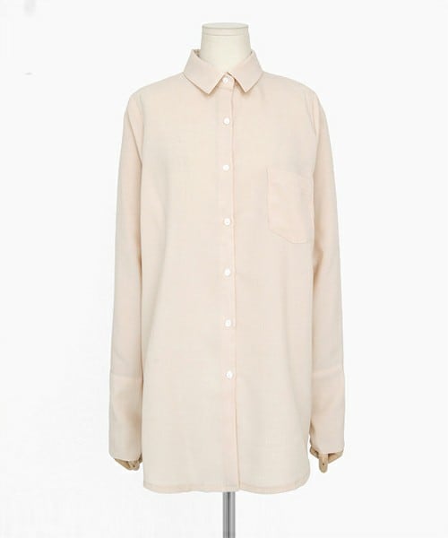 DHOLIC(ディーホリック)の「1ポケットロングカフスブラウス(シャツ/ブラウス・レディース・ピンク/ライトベージュ/ディープスカイブルー/ダークネイビー/ホワイトアイボリー/ブラック・FREE)」の4枚目の写真