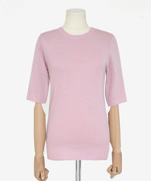 DHOLIC（ディーホリック）の「ハーフスリーブスリムニットプルオーバー（ニット/セーター・レディース・ディープスカイブルー/ピンク/カーキ/ベージュ/アイボリー/ブラック・FREE）」の6枚目の写真