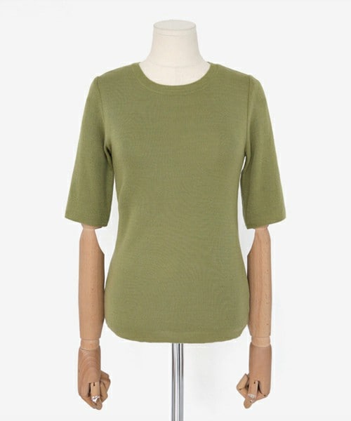 DHOLIC（ディーホリック）の「ハーフスリーブスリムニットプルオーバー（ニット/セーター・レディース・ディープスカイブルー/ピンク/カーキ/ベージュ/アイボリー/ブラック・FREE）」の5枚目の写真